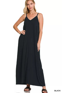 Zenana V-Neck Cami Maxi Dress with Side Pockets